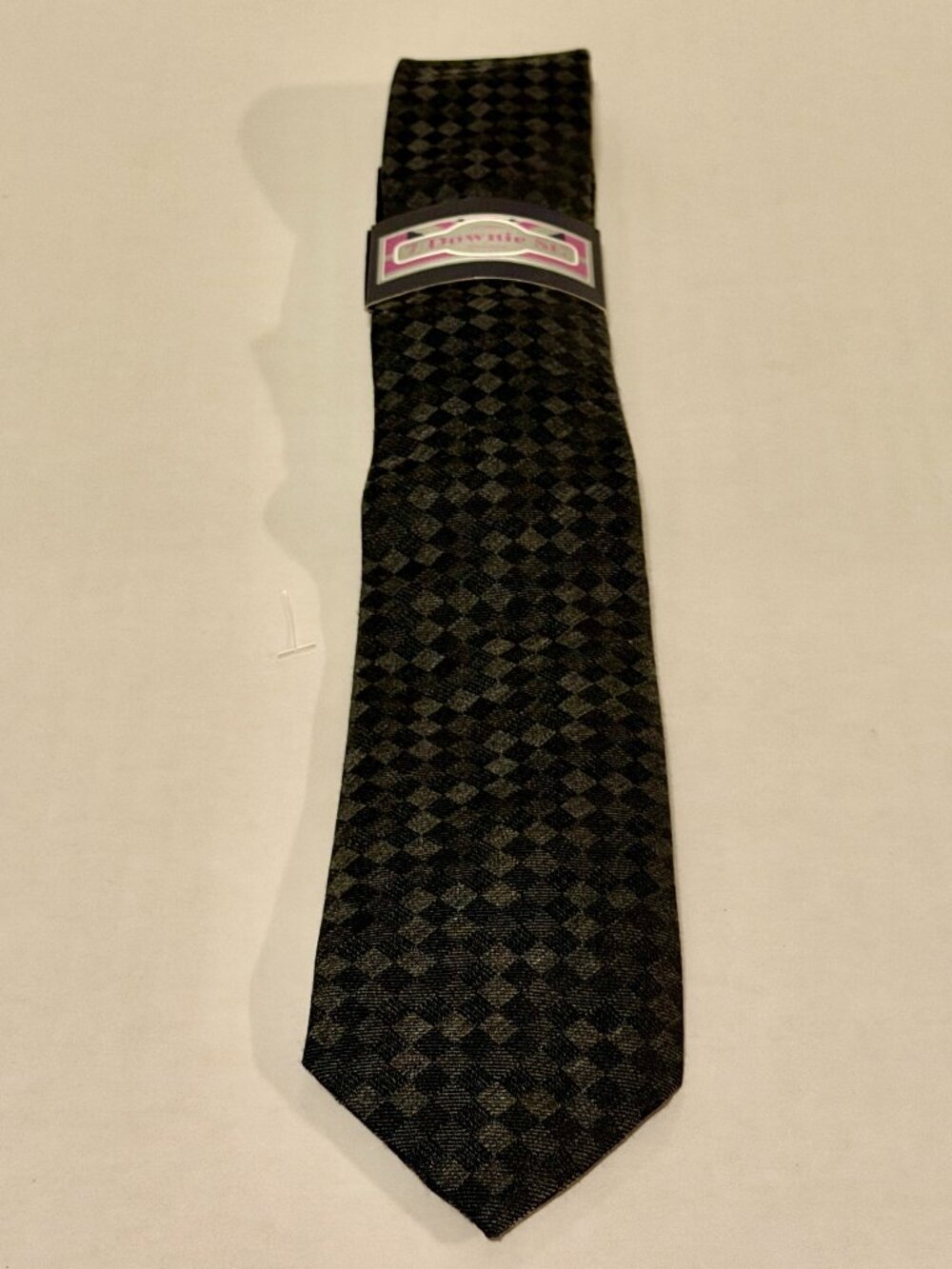 NWT 7 Downie St. Italia Couture Charcoal Diamond Silk Cotton Tie